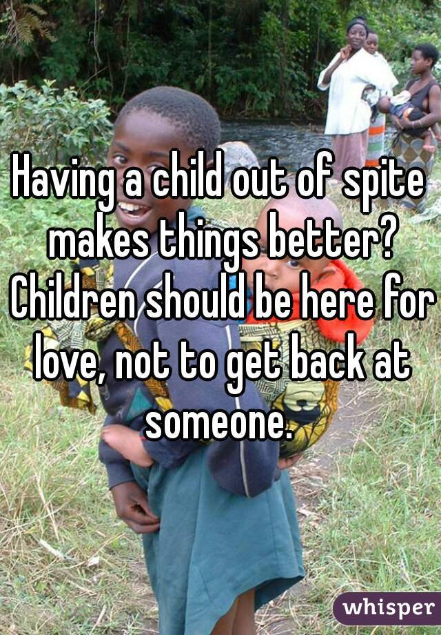 Having a child out of spite makes things better? Children should be here for love, not to get back at someone. 