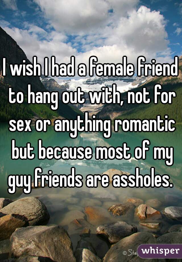 I wish I had a female friend to hang out with, not for sex or anything romantic but because most of my guy friends are assholes. 