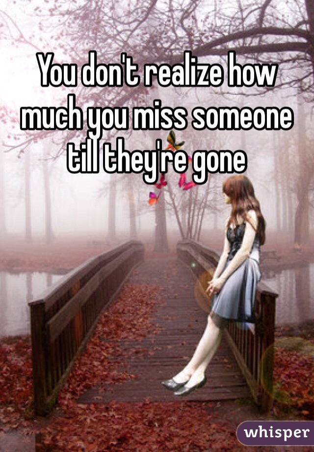 You don't realize how much you miss someone till they're gone 