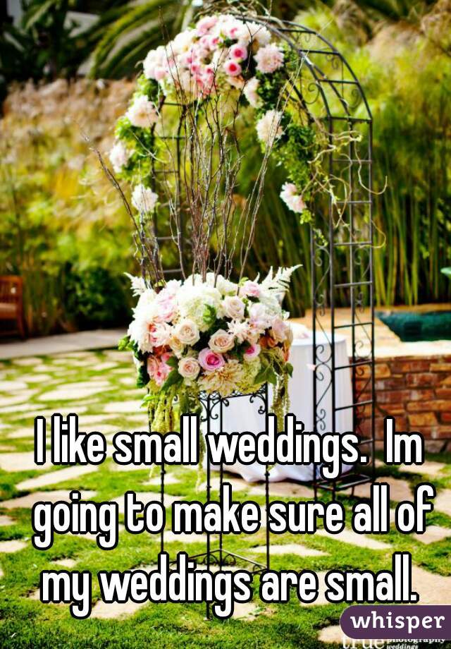 I like small weddings.  Im going to make sure all of my weddings are small. 