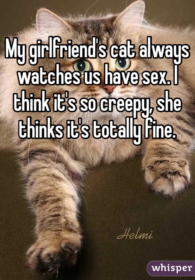 My girlfriend's cat always watches us have sex. I think it's so creepy, she thinks it's totally fine. 