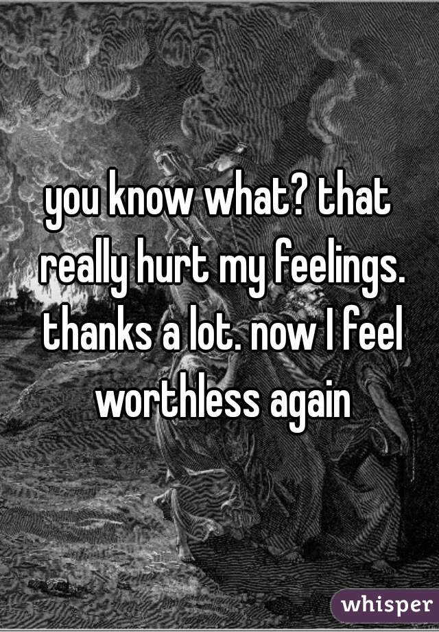 you know what? that really hurt my feelings. thanks a lot. now I feel worthless again
