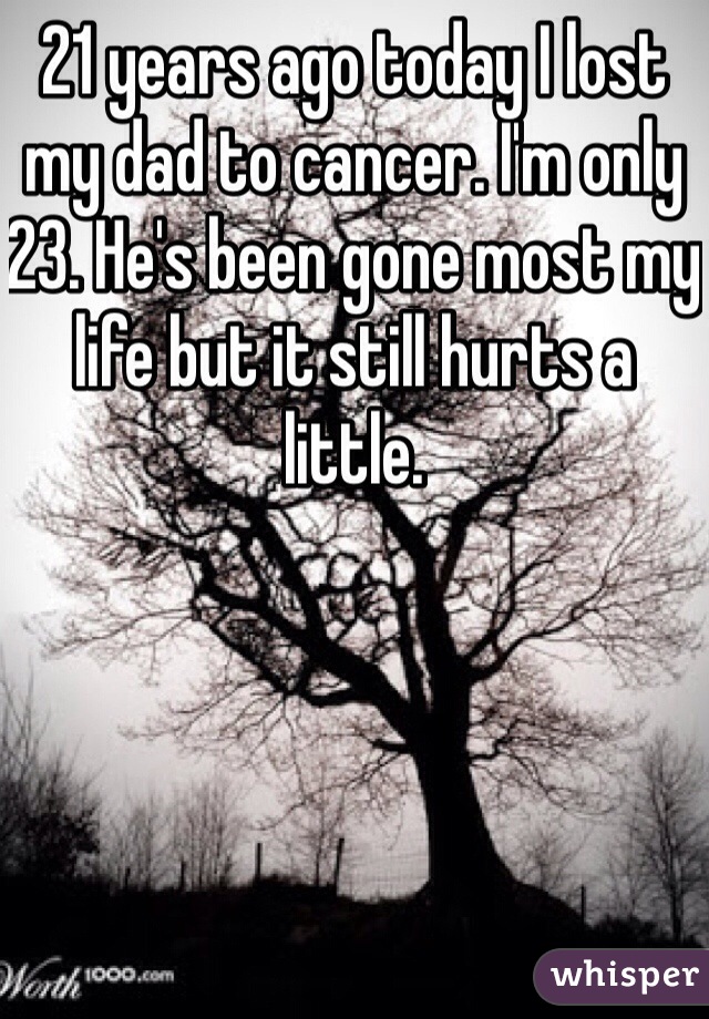 21 years ago today I lost my dad to cancer. I'm only 23. He's been gone most my life but it still hurts a little. 