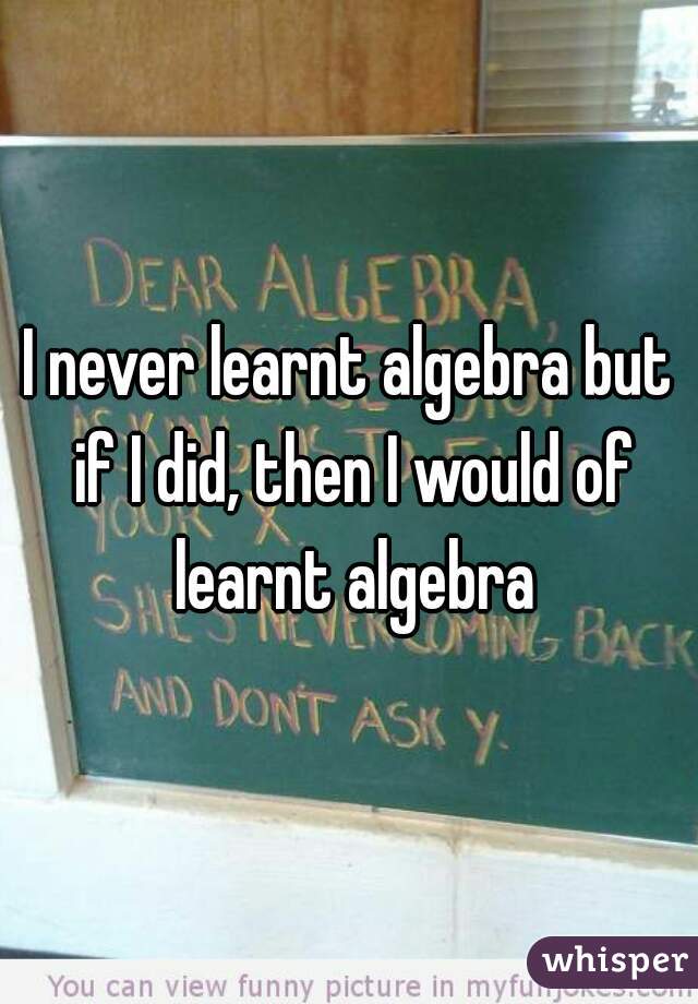 I never learnt algebra but if I did, then I would of learnt algebra