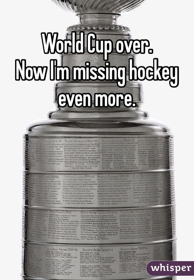 World Cup over. 
Now I'm missing hockey even more. 