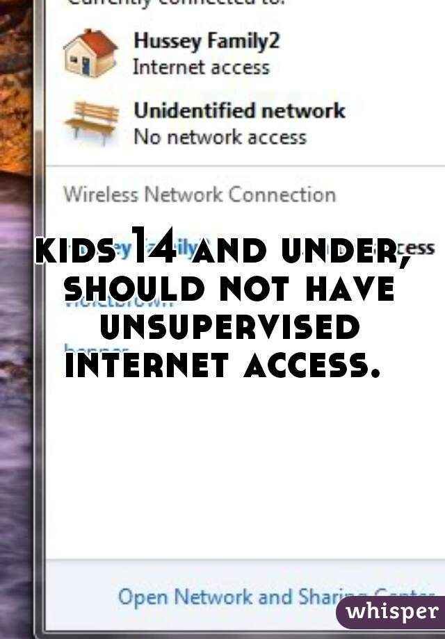 kids 14 and under, should not have unsupervised internet access. 