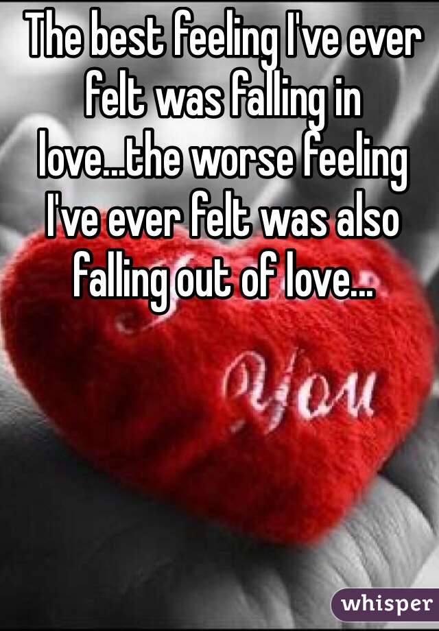 The best feeling I've ever felt was falling in love...the worse feeling I've ever felt was also falling out of love...