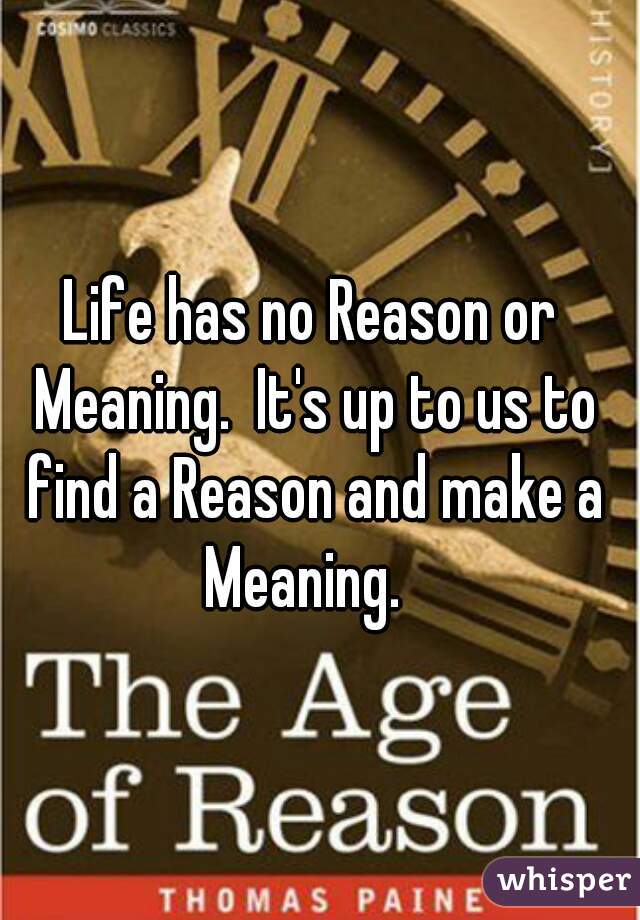 Life has no Reason or Meaning.  It's up to us to find a Reason and make a Meaning.  