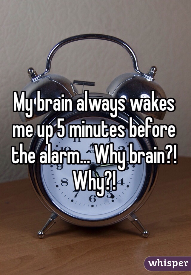 My brain always wakes me up 5 minutes before the alarm... Why brain?! Why?!