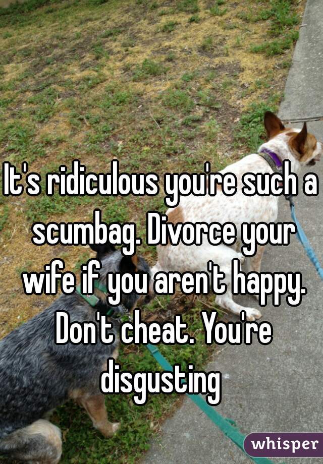 It's ridiculous you're such a scumbag. Divorce your wife if you aren't happy. Don't cheat. You're disgusting 