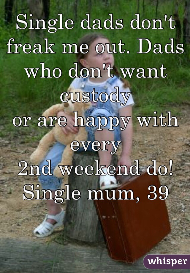 Single dads don't freak me out. Dads who don't want custody 
or are happy with every 
2nd weekend do! 
Single mum, 39 