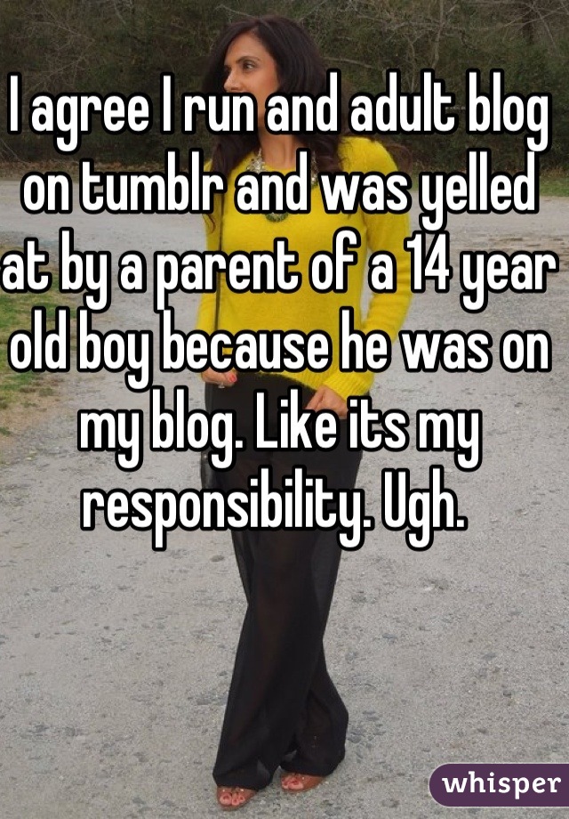 I agree I run and adult blog on tumblr and was yelled at by a parent of a 14 year old boy because he was on my blog. Like its my responsibility. Ugh. 