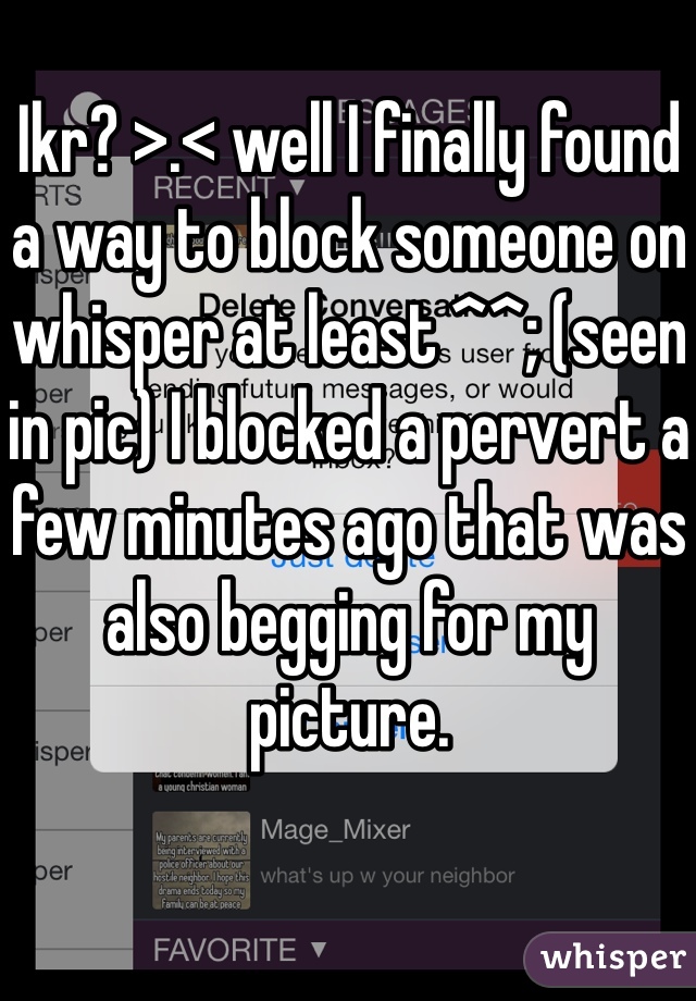 Ikr? >.< well I finally found a way to block someone on whisper at least ^^; (seen in pic) I blocked a pervert a few minutes ago that was also begging for my picture. 