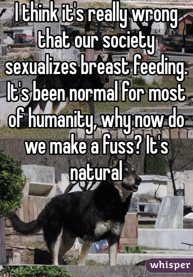 I think it's really wrong that our society sexualizes breast feeding. It's been normal for most of humanity, why now do we make a fuss? It's natural
