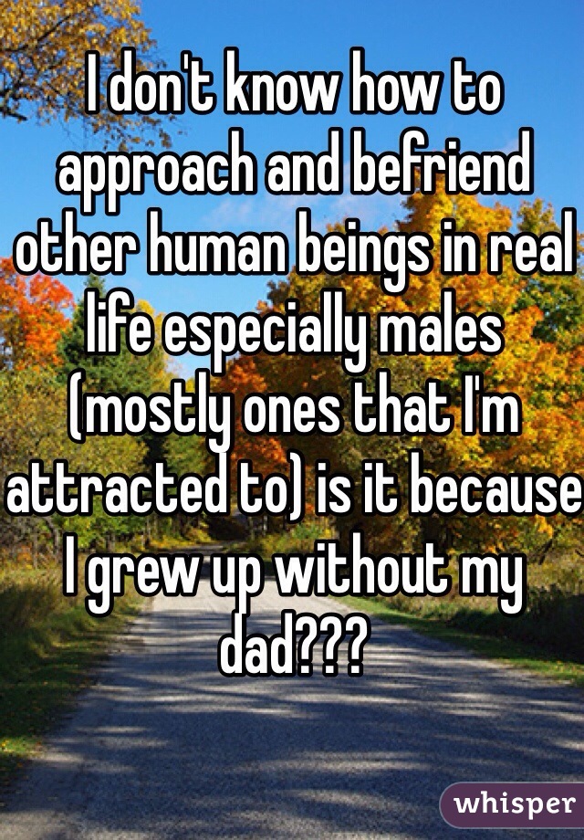 I don't know how to approach and befriend other human beings in real life especially males (mostly ones that I'm attracted to) is it because I grew up without my dad???