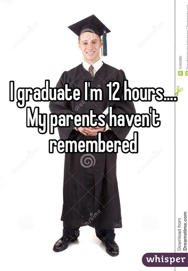 I graduate I'm 12 hours.... 
My parents haven't remembered 
