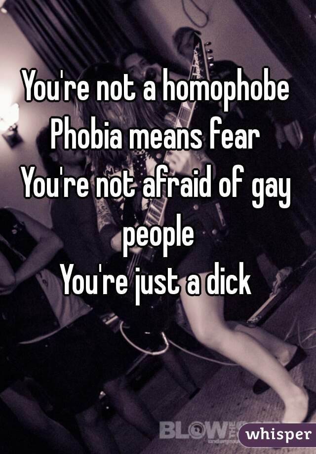 You're not a homophobe
Phobia means fear
You're not afraid of gay people
You're just a dick