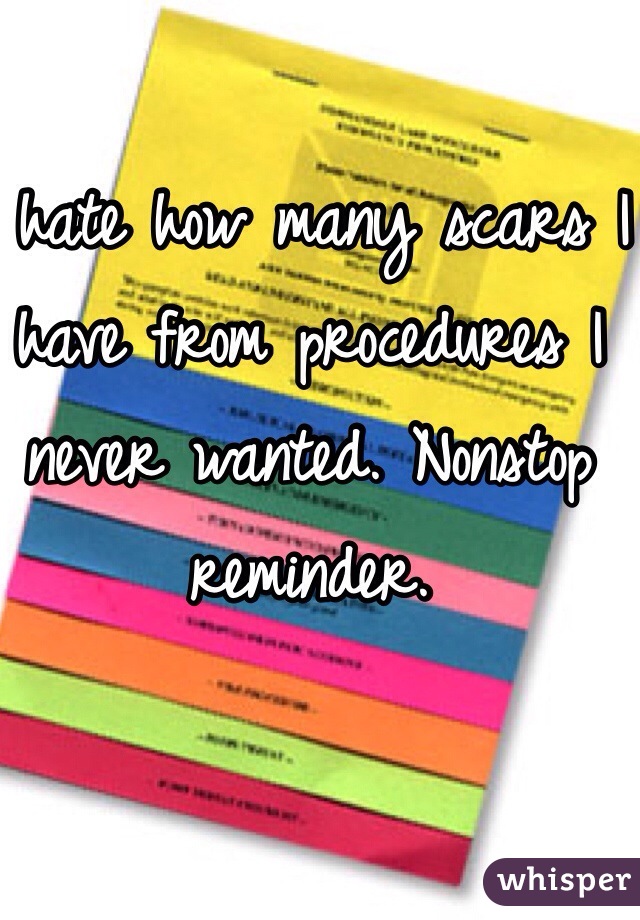 I hate how many scars I have from procedures I never wanted. Nonstop reminder. 
