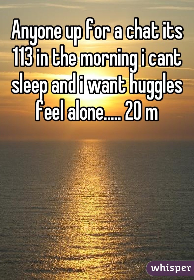 Anyone up for a chat its 113 in the morning i cant sleep and i want huggles feel alone..... 20 m