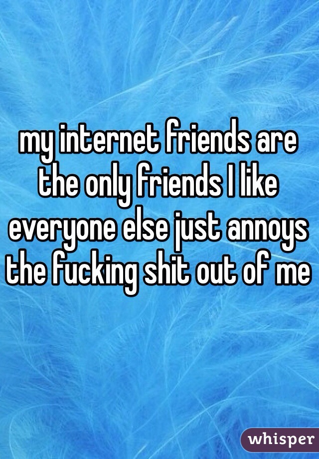 my internet friends are the only friends I like everyone else just annoys the fucking shit out of me 