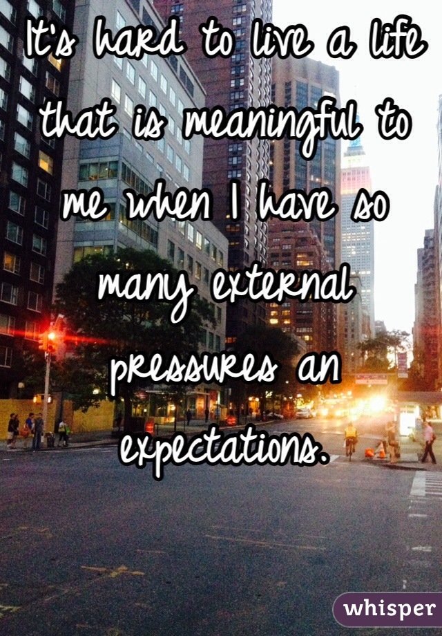 It's hard to live a life that is meaningful to me when I have so many external pressures an expectations. 