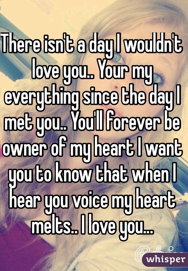 There isn't a day I wouldn't love you.. Your my everything since the day I met you.. You'll forever be owner of my heart I want you to know that when I hear you voice my heart melts.. I love you...