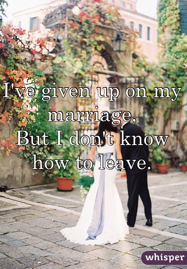 I've given up on my marriage,
But I don't know how to leave. 