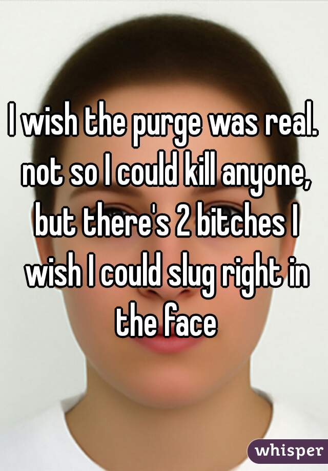 I wish the purge was real. not so I could kill anyone, but there's 2 bitches I wish I could slug right in the face