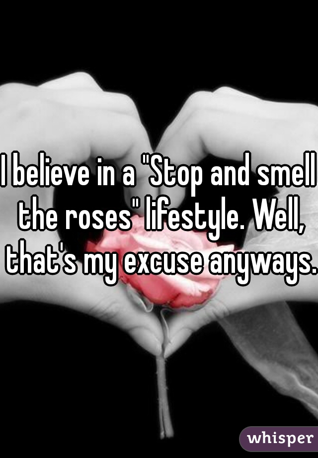 I believe in a "Stop and smell the roses" lifestyle. Well, that's my excuse anyways.
