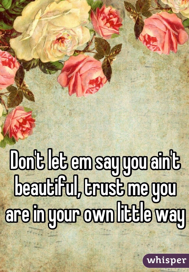 Don't let em say you ain't beautiful, trust me you are in your own little way
