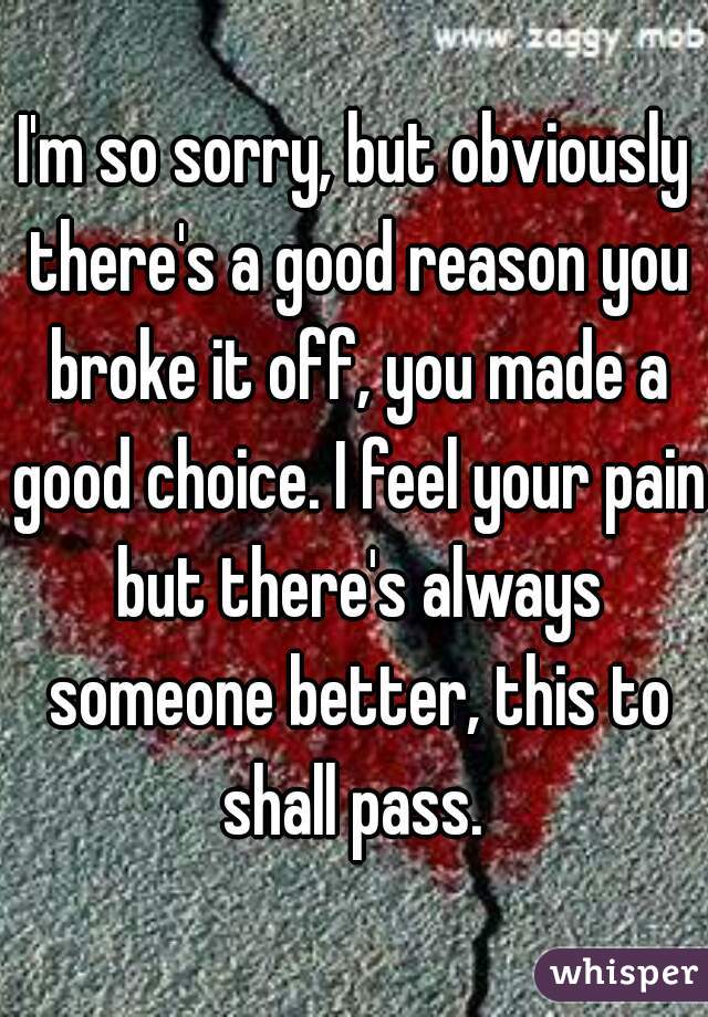 I'm so sorry, but obviously there's a good reason you broke it off, you made a good choice. I feel your pain but there's always someone better, this to shall pass. 