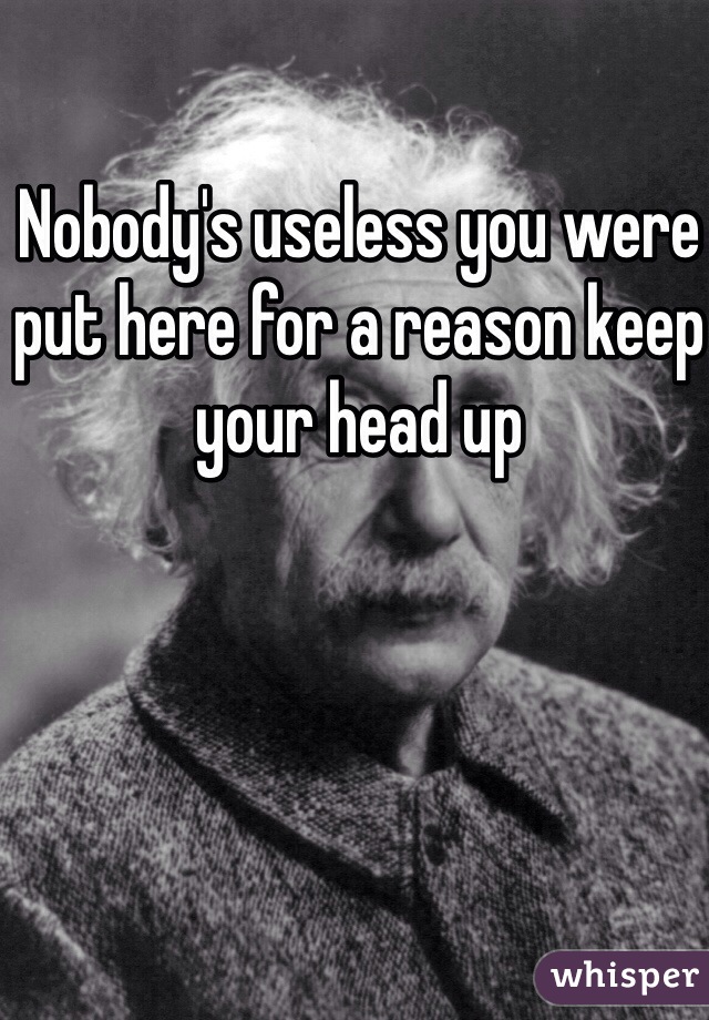 Nobody's useless you were put here for a reason keep your head up