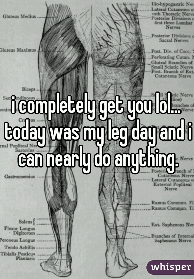 i completely get you lol... today was my leg day and i can nearly do anything.