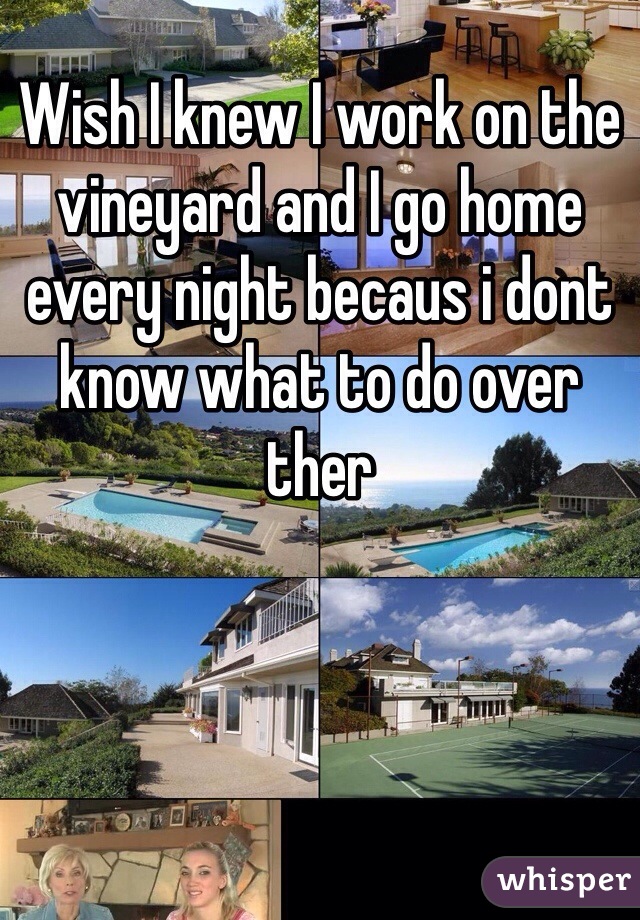 Wish I knew I work on the vineyard and I go home every night becaus i dont know what to do over ther