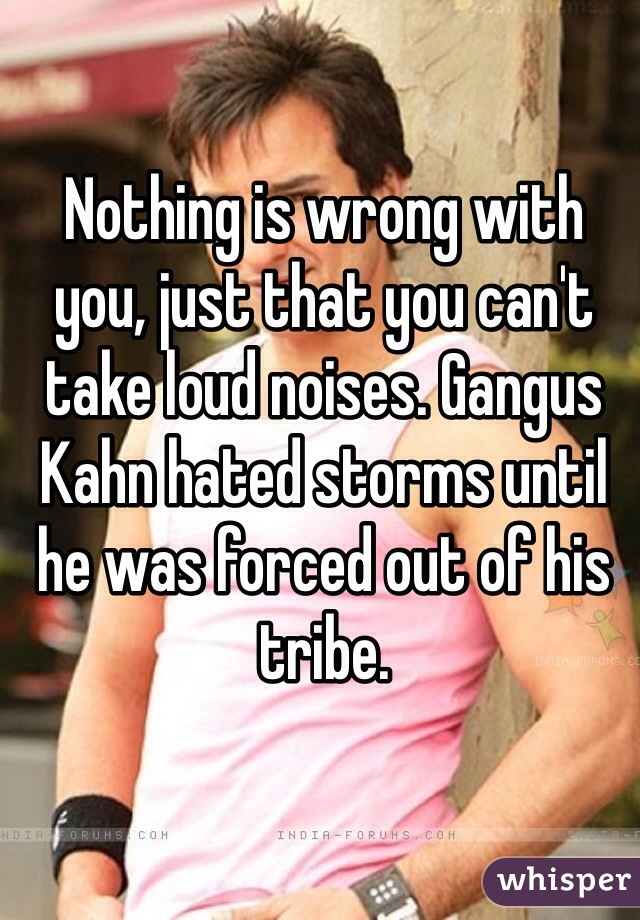 Nothing is wrong with you, just that you can't take loud noises. Gangus Kahn hated storms until he was forced out of his tribe.