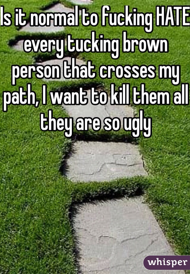 Is it normal to fucking HATE every tucking brown person that crosses my path, I want to kill them all they are so ugly
