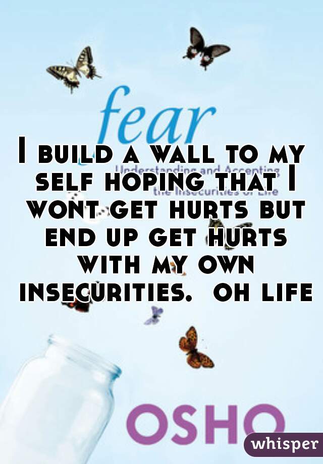 I build a wall to my self hoping that I wont get hurts but end up get hurts with my own insecurities.  oh life