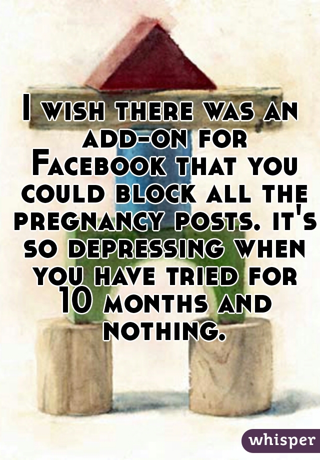 I wish there was an add-on for Facebook that you could block all the pregnancy posts. it's so depressing when you have tried for 10 months and nothing.