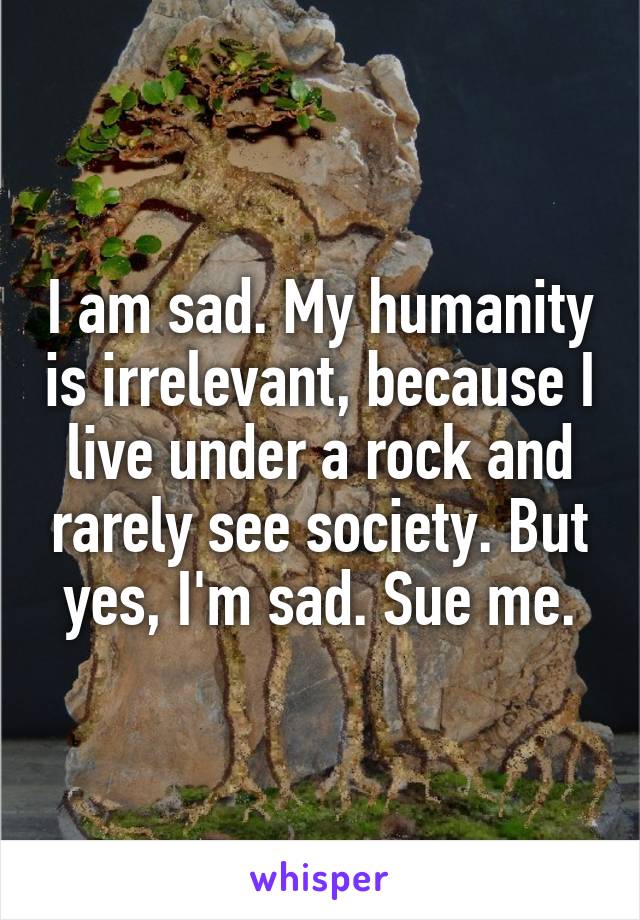 I am sad. My humanity is irrelevant, because I live under a rock and rarely see society. But yes, I'm sad. Sue me.