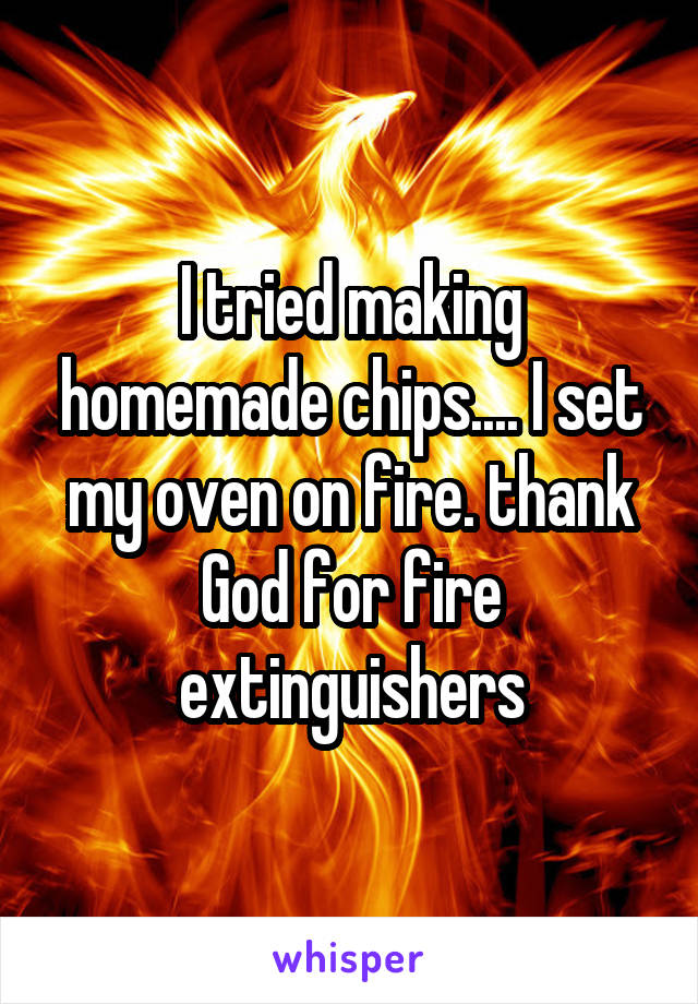 I tried making homemade chips.... I set my oven on fire. thank God for fire extinguishers