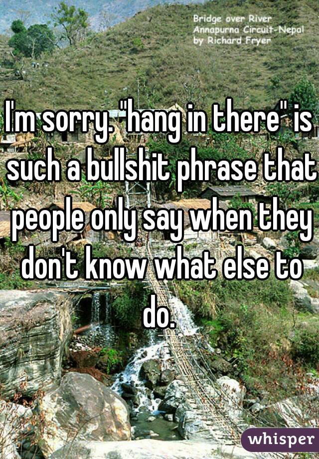 I'm sorry. "hang in there" is such a bullshit phrase that people only say when they don't know what else to do. 