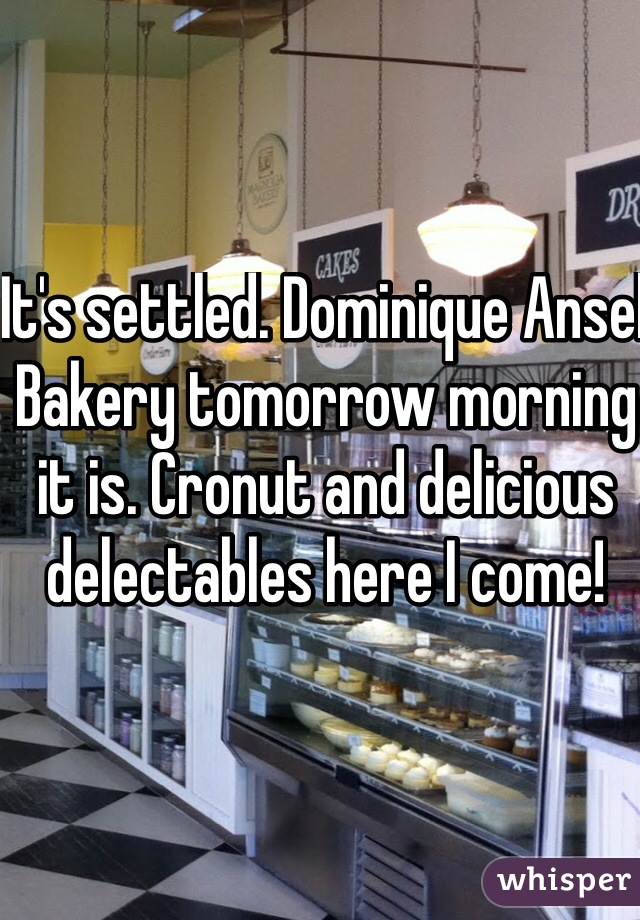 It's settled. Dominique Ansel Bakery tomorrow morning it is. Cronut and delicious delectables here I come!