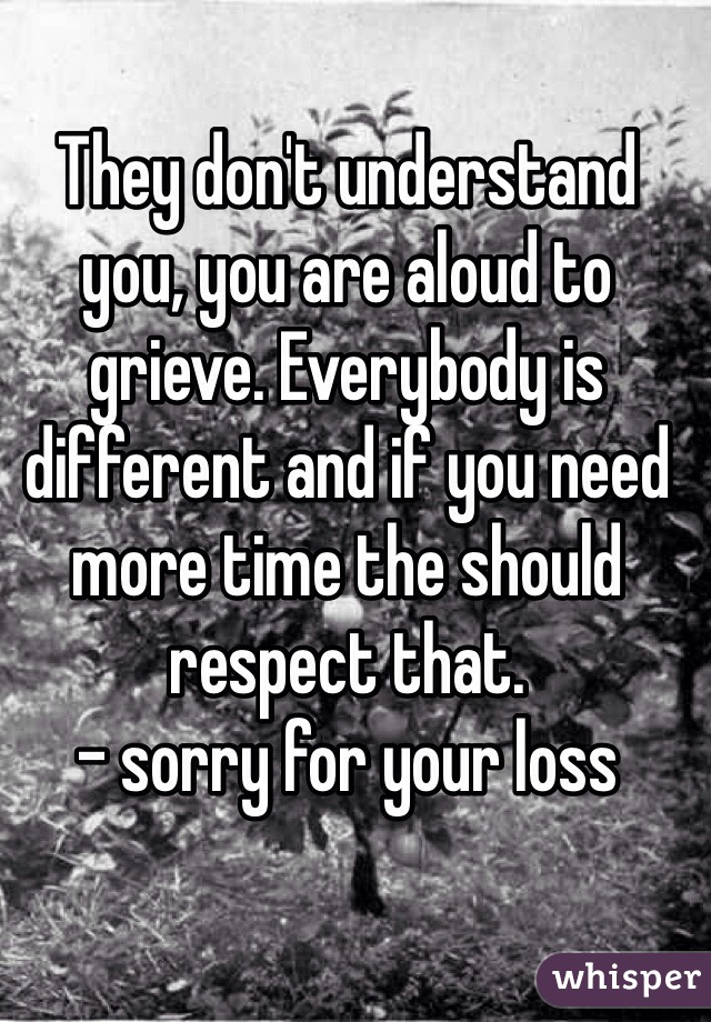 They don't understand you, you are aloud to grieve. Everybody is different and if you need more time the should respect that. 
- sorry for your loss