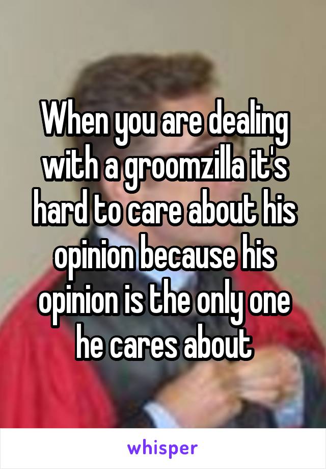 When you are dealing with a groomzilla it's hard to care about his opinion because his opinion is the only one he cares about