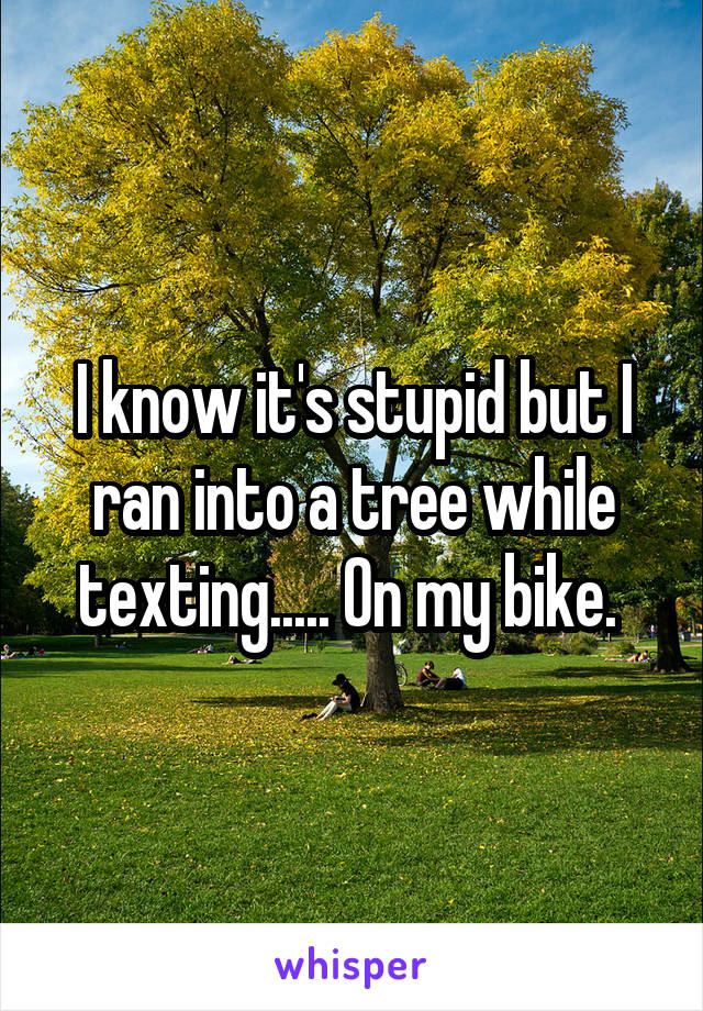 I know it's stupid but I ran into a tree while texting..... On my bike. 