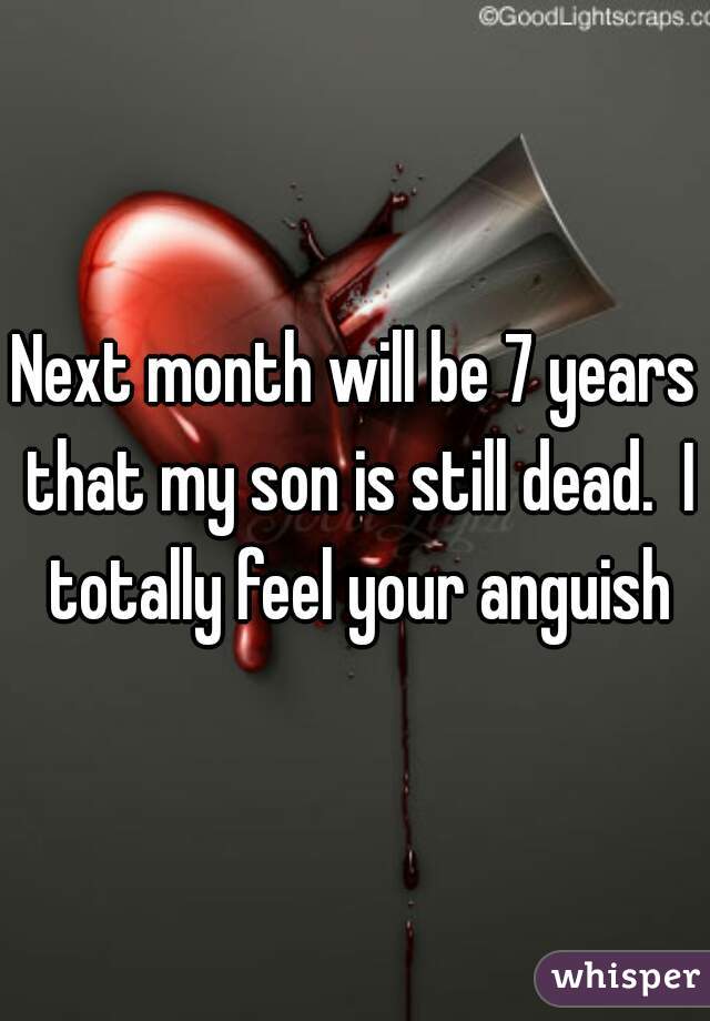 Next month will be 7 years that my son is still dead.  I totally feel your anguish