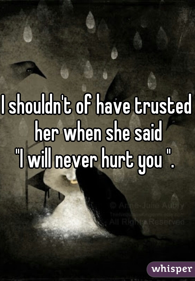 I shouldn't of have trusted her when she said
 "I will never hurt you ".  