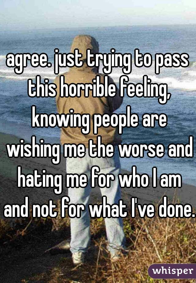 agree. just trying to pass this horrible feeling, knowing people are wishing me the worse and hating me for who I am and not for what I've done. 