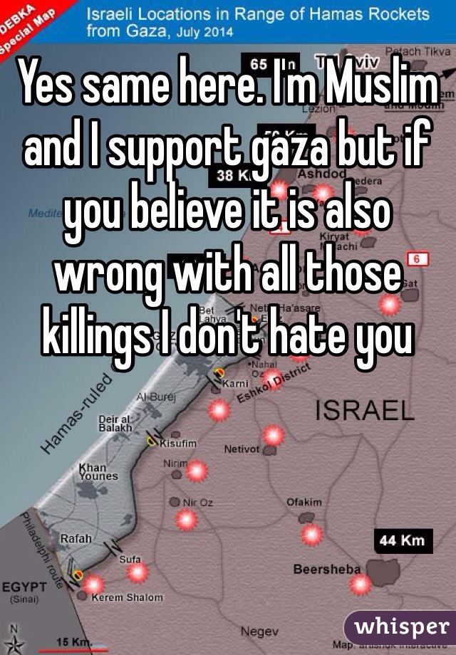 Yes same here. I'm Muslim and I support gaza but if you believe it is also wrong with all those killings I don't hate you