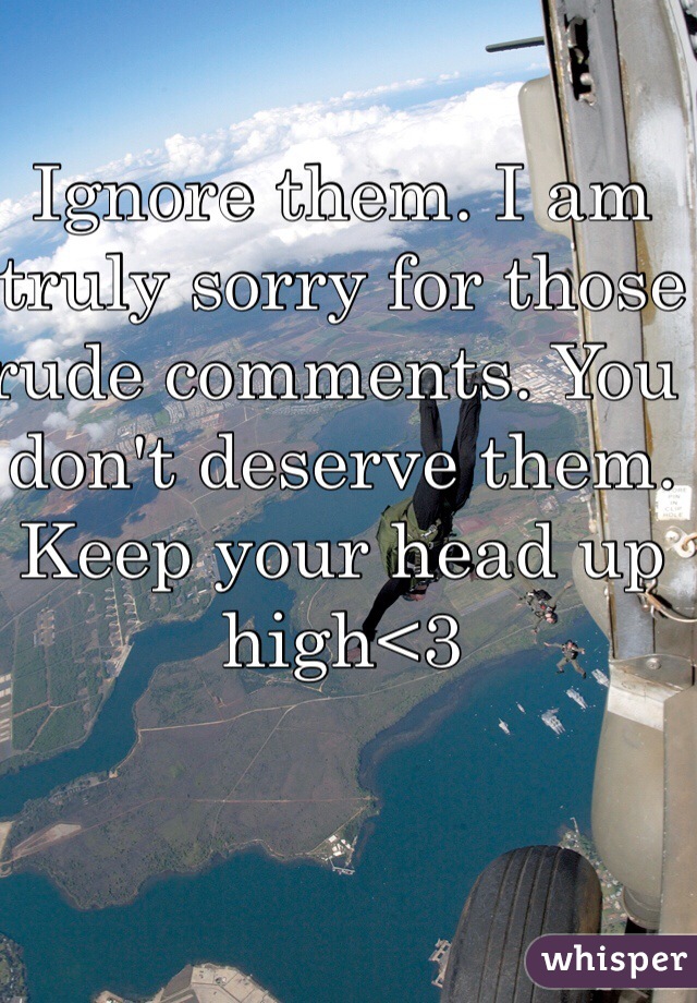 Ignore them. I am truly sorry for those rude comments. You don't deserve them. Keep your head up high<3